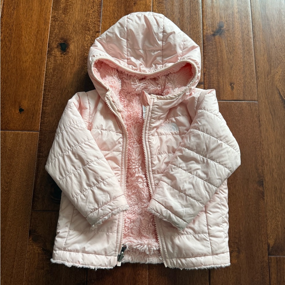 North Face Mossbud Pink Hooded Reversible Jacket (12-18 Months)